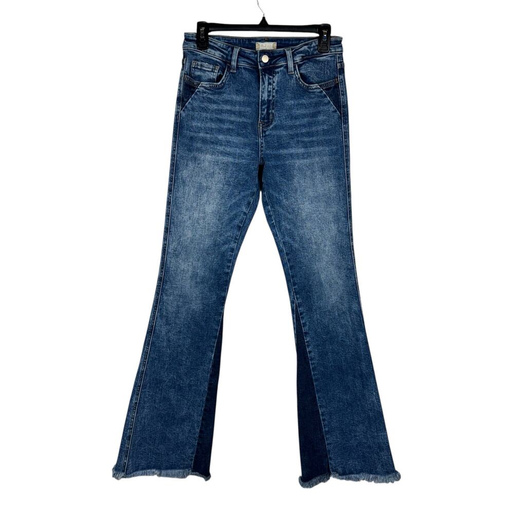 Altar’d State SZ 28 Flare Jeans Contrasting Frayed Hems Stretch Zip-Fly Mid-Rise